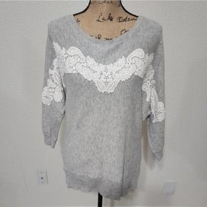 Loft grey and white‎ lace trimmed sweater size medium